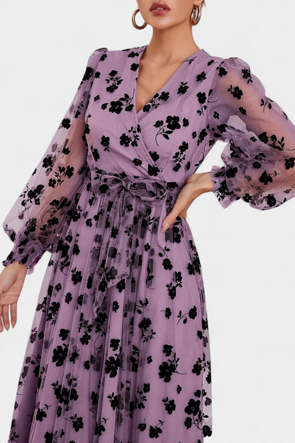 Iolanda | Vestido Maxi de Encaje Floral con Mangas de Linterna