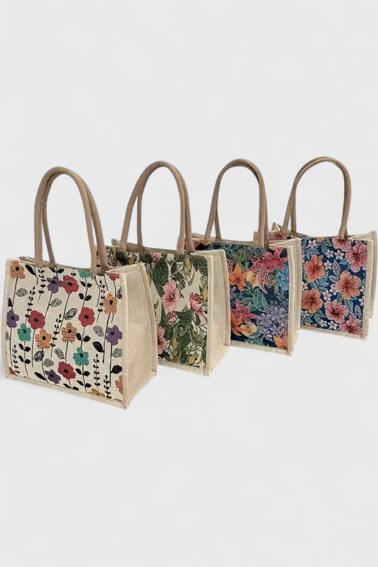 Taila | Bolsa de Yute con Estampado Floral y Diseño Ecológico