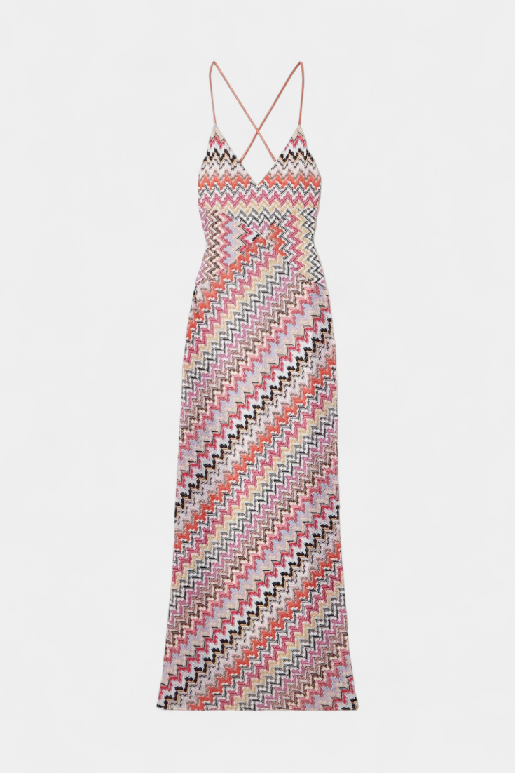 Juanita | Vestido Largo de Punto Multicolor con Escote Profundo y Espalda Cruzada
