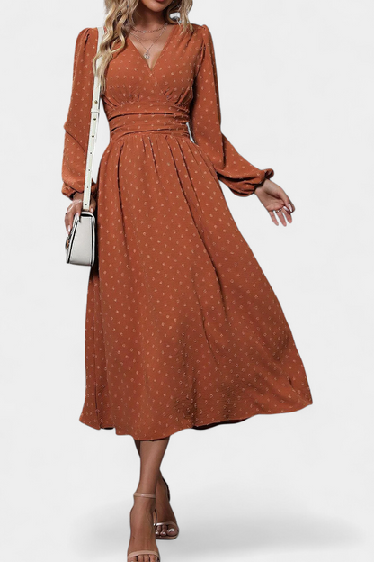 Faela | Vestido Midi de Oficina con Lunares Suizos