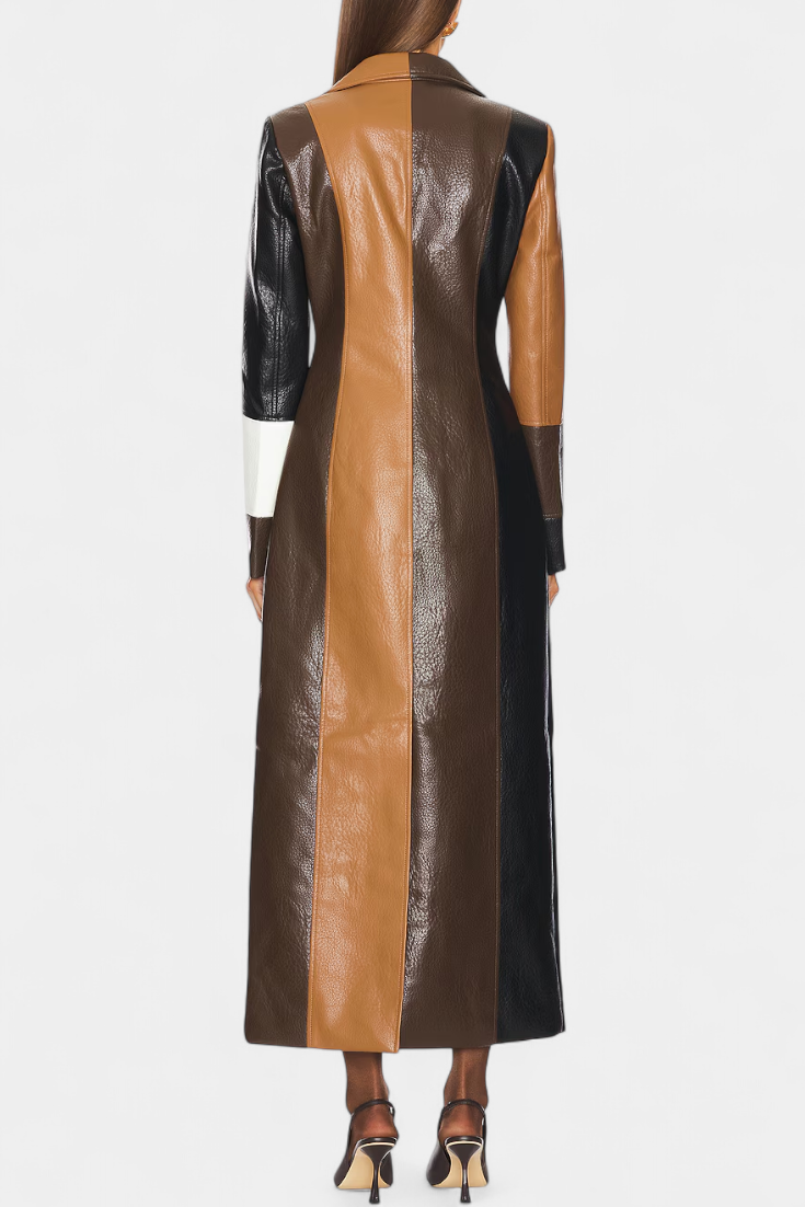 Norelle | Abrigo Trench de Cuero Patchwork