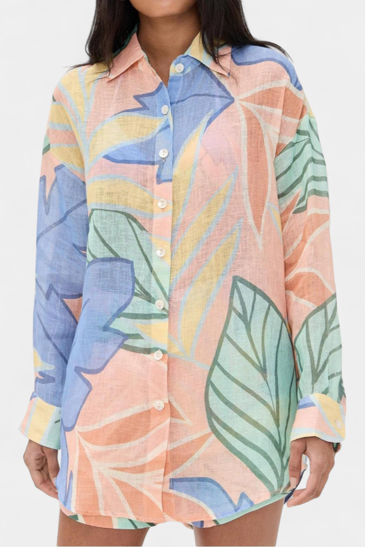 Lumina | Conjunto Tropical con Camisa Holgada y Shorts de Cintura Alta