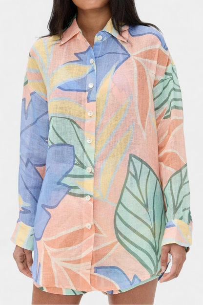 Lumina | Conjunto Tropical con Camisa Holgada y Shorts de Cintura Alta
