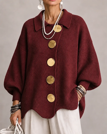 Stefania | Cárdigan Oversize con Cuello y Botones Metálicos