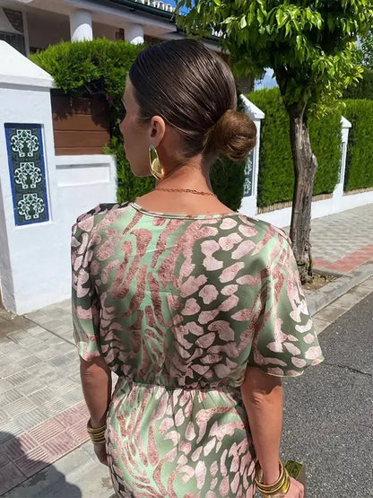 Dafne | Vestido Midi Estampado Tonos Cobre