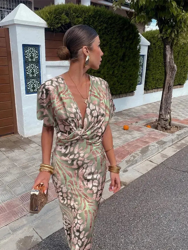 Dafne | Vestido Midi Estampado Tonos Cobre