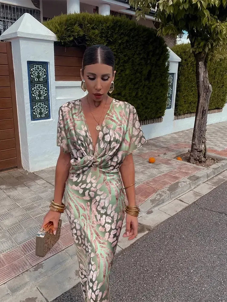 Dafne | Vestido Midi Estampado Tonos Cobre