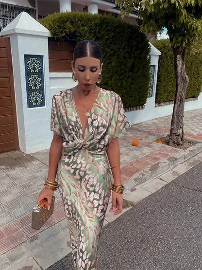 Dafne | Vestido Midi Estampado Tonos Cobre