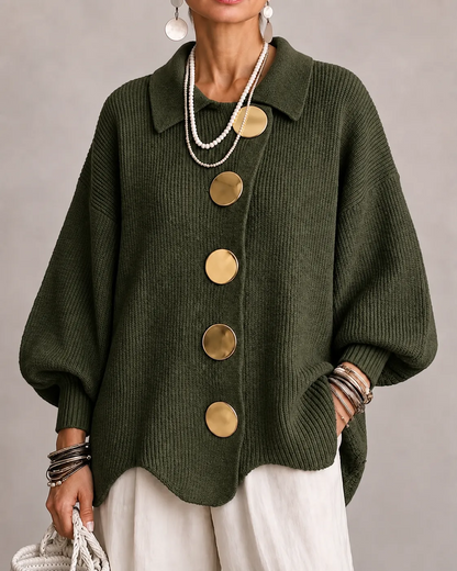 Stefania | Cárdigan Oversize con Cuello y Botones Metálicos