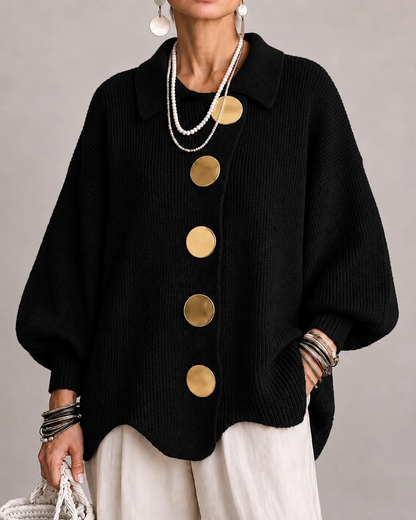 Stefania | Cárdigan Oversize con Cuello y Botones Metálicos