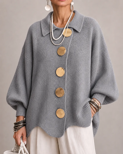 Stefania | Cárdigan Oversize con Cuello y Botones Metálicos