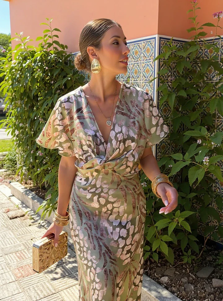 Dafne | Vestido Midi Estampado Tonos Cobre
