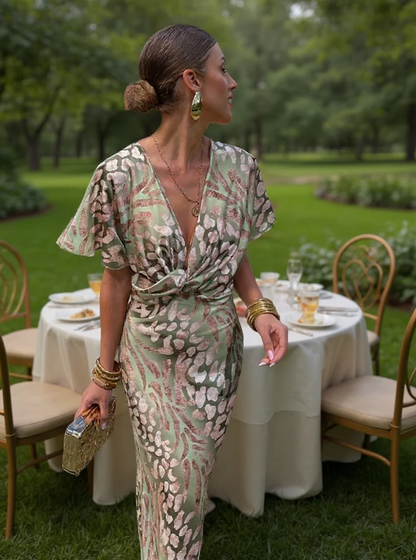 Dafne | Vestido Midi Estampado Tonos Cobre