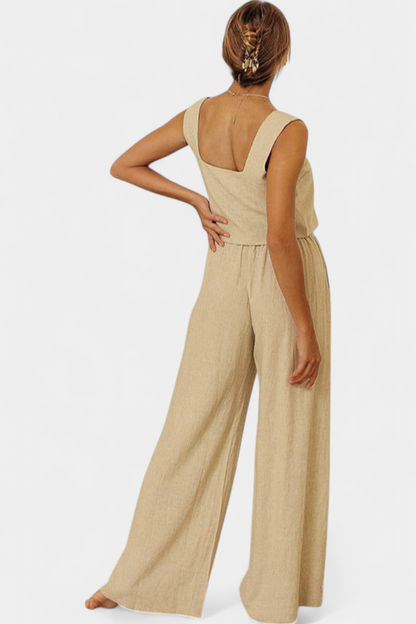 Pascuala | Conjunto de Lino de Dos Piezas con Blusa sin Mangas y Pantalón Fluido