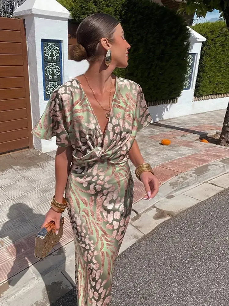 Dafne | Vestido Midi Estampado Tonos Cobre