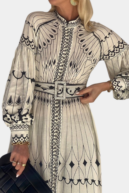 Kelly-Kelly | Vestido Maxi Botón Bordado de Estilo Folk