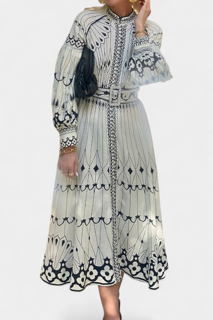 Kelly-Kelly | Vestido Maxi Botón Bordado de Estilo Folk