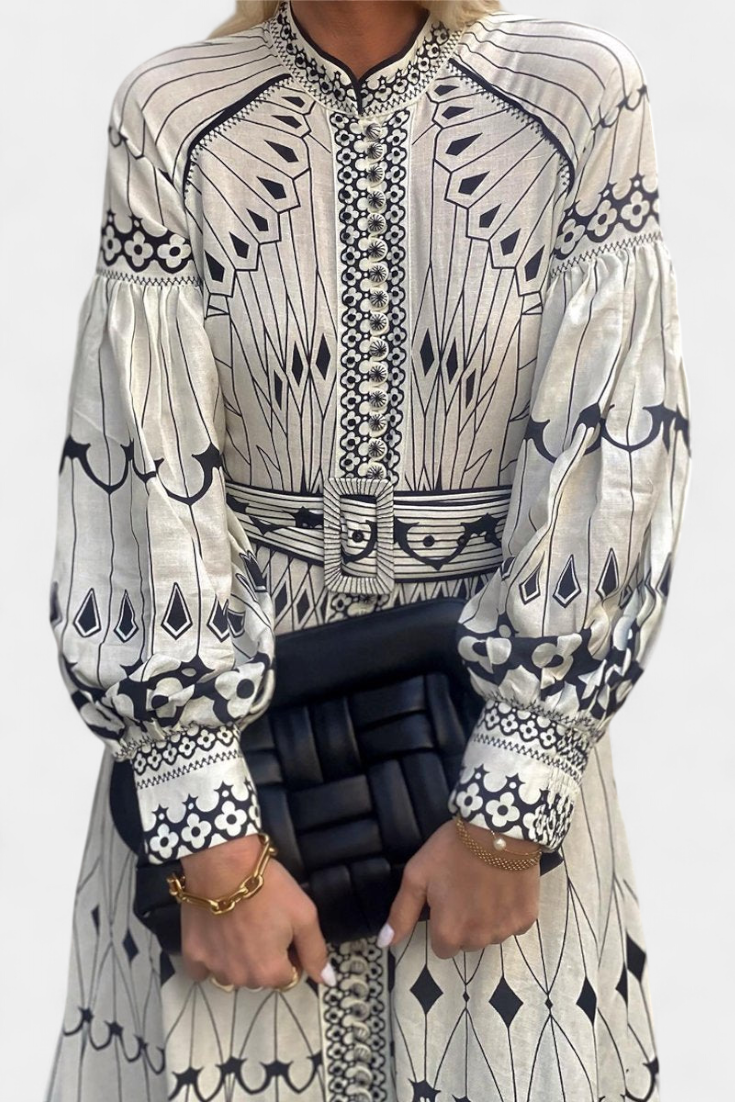 Kelly-Kelly | Vestido Maxi Botón Bordado de Estilo Folk