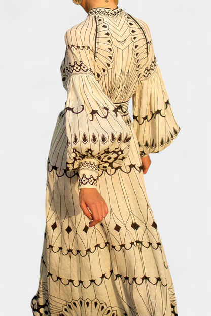 Kelly-Kelly | Vestido Maxi Botón Bordado de Estilo Folk
