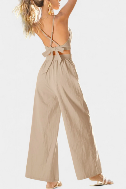 Valentina | Conjunto de Chaleco de Encaje de Espalda Abierta y Pantalones Anchos