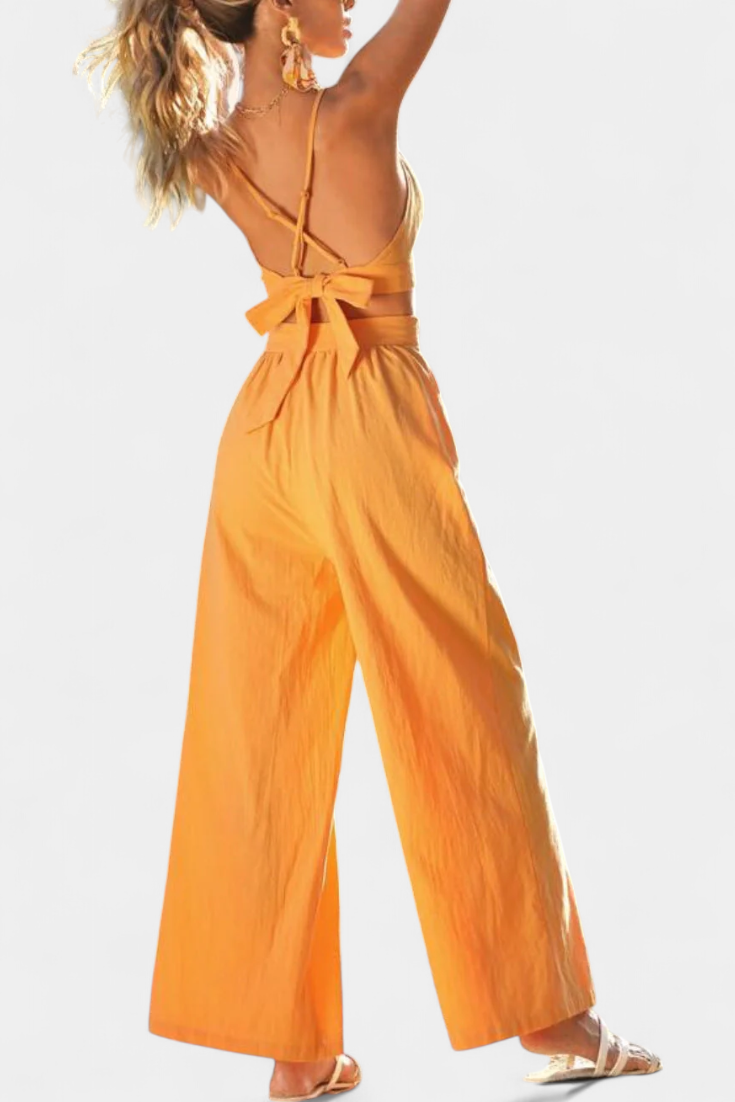 Valentina | Conjunto de Chaleco de Encaje de Espalda Abierta y Pantalones Anchos