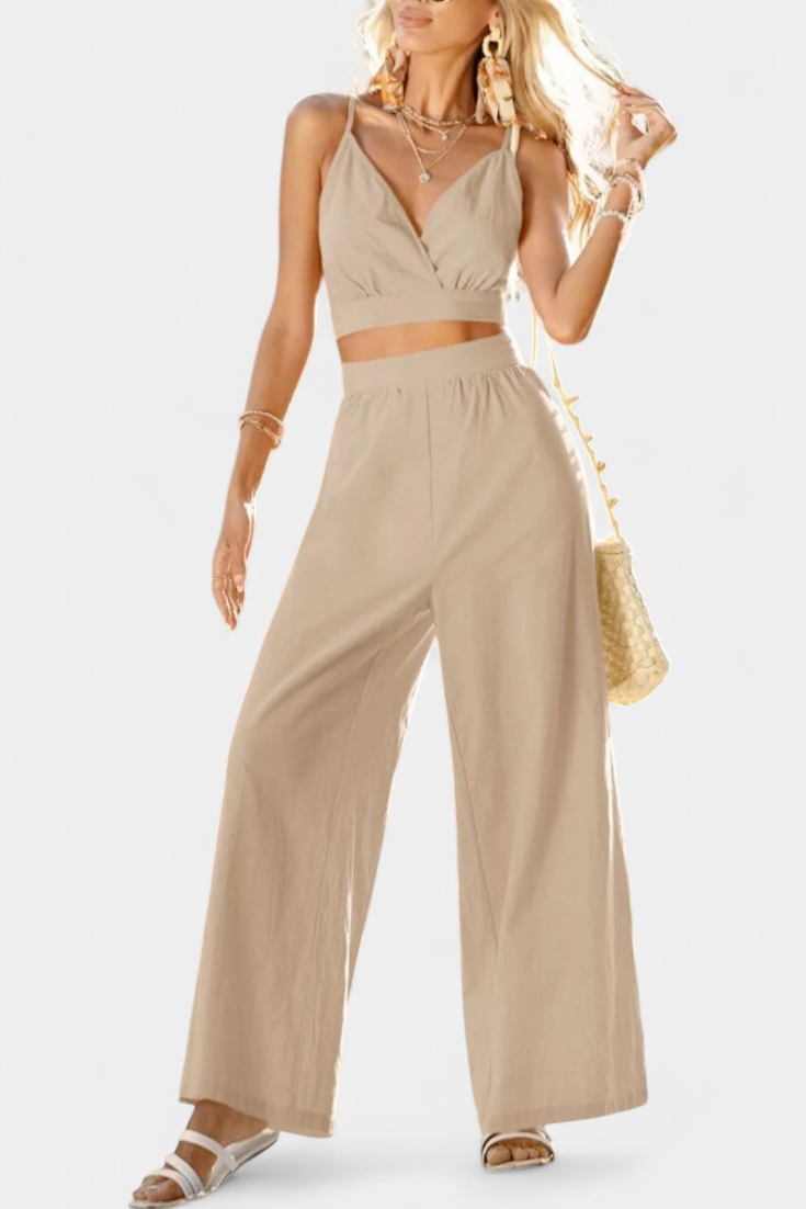 Valentina | Conjunto de Chaleco de Encaje de Espalda Abierta y Pantalones Anchos