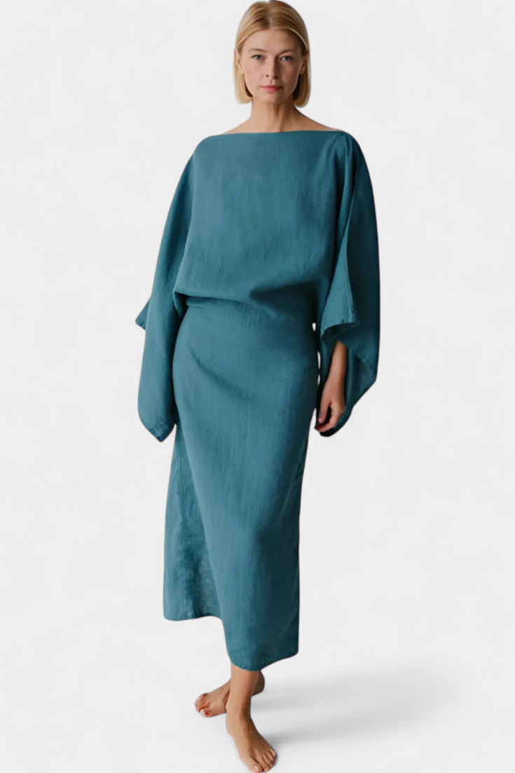 Kamilia | Vestido Kimono de Lino y Algodón con Cinturón