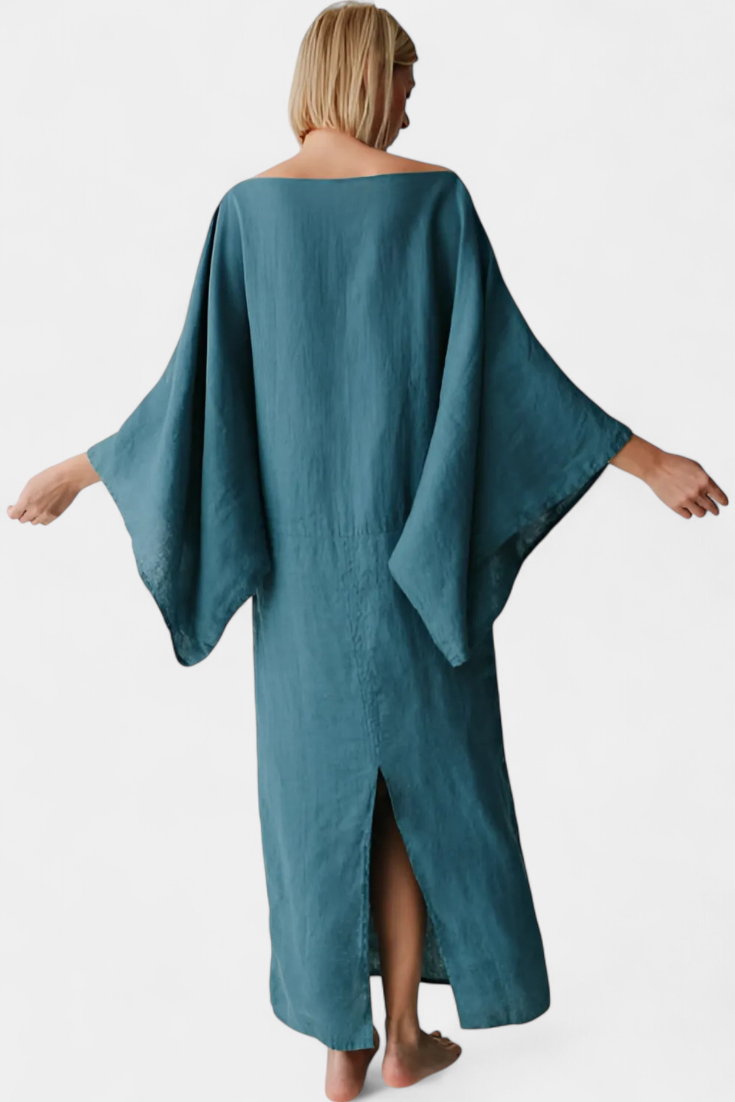 Kamilia | Vestido Kimono de Lino y Algodón con Cinturón