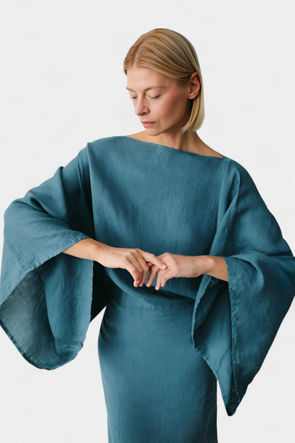 Kamilia | Vestido Kimono de Lino y Algodón con Cinturón