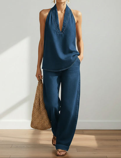 Ani | Conjunto vaquero top y pantalón wide leg