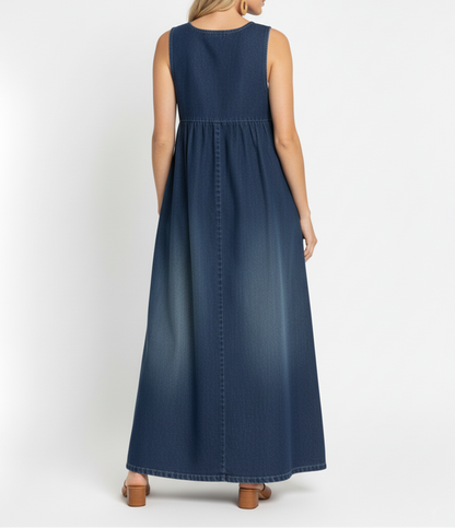 Olga | Vestido maxi vaquero lavado de tirantes