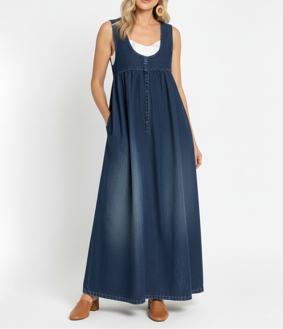 Olga | Vestido maxi vaquero lavado de tirantes