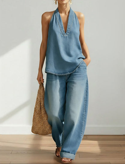Ani | Conjunto vaquero top y pantalón wide leg