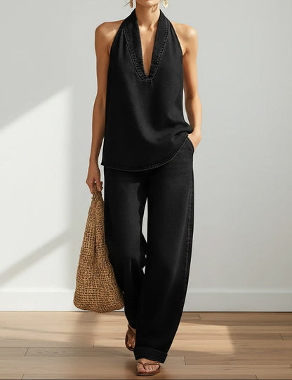 Ani | Conjunto vaquero top y pantalón wide leg