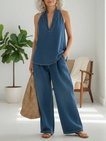 Ani | Conjunto vaquero top y pantalón wide leg
