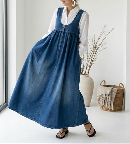 Olga | Vestido maxi vaquero lavado de tirantes