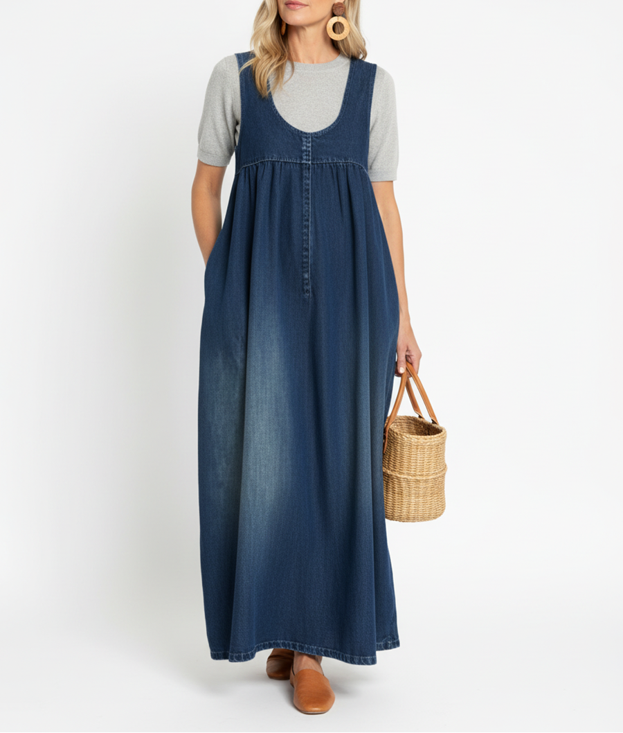 Olga | Vestido maxi vaquero lavado de tirantes