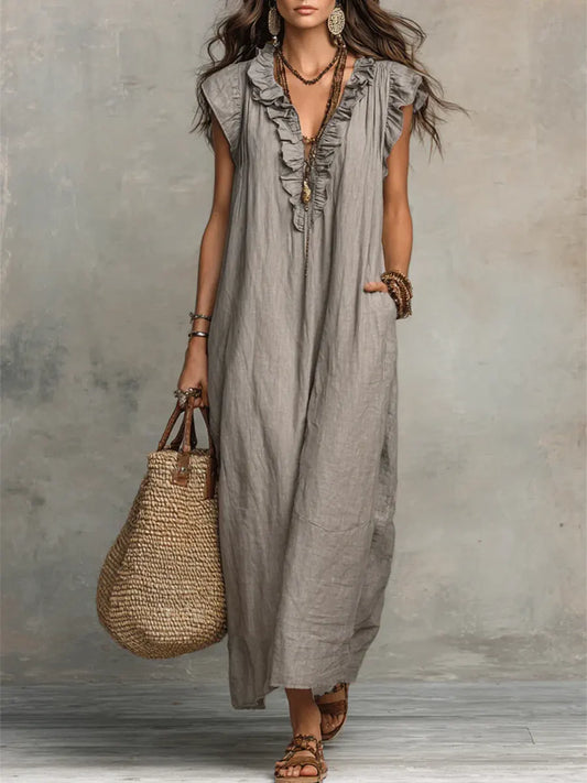 Amaya | Vestido Largo Bohemio en Lino y Algodón