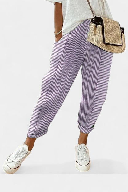 Margarida-Adriana | Pantalones de Mezcla de Lino a Rayas
