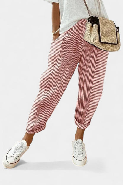 Margarida-Adriana | Pantalones de Mezcla de Lino a Rayas