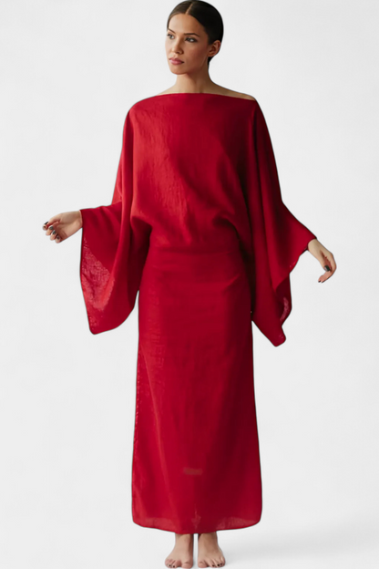 Kamilia | Vestido Kimono de Lino y Algodón con Cinturón
