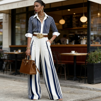 Carina | Conjunto de Dos Piezas: Top de Lino y Pantalón Estampado