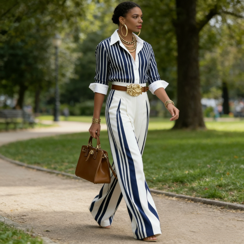Carina | Conjunto de Dos Piezas: Top de Lino y Pantalón Estampado