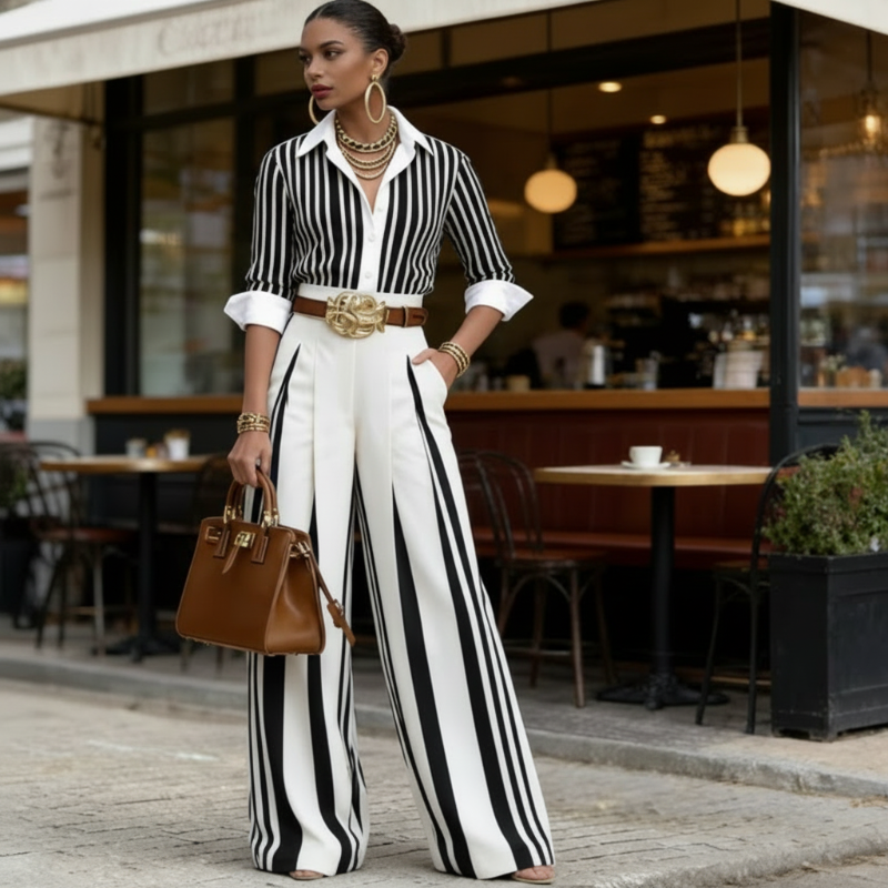 Carina | Conjunto de Dos Piezas: Top de Lino y Pantalón Estampado