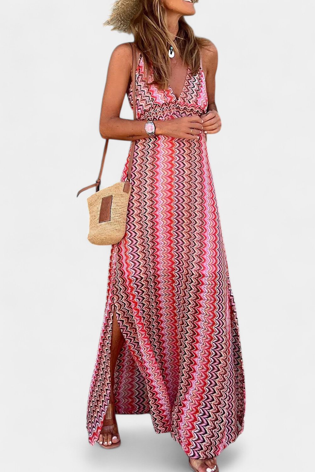 Jeni | Vestido Largo Boho con Escote Halter y Estampado Tribal