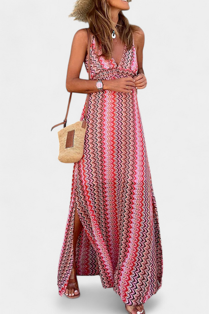 Jeni | Vestido Largo Boho con Escote Halter y Estampado Tribal